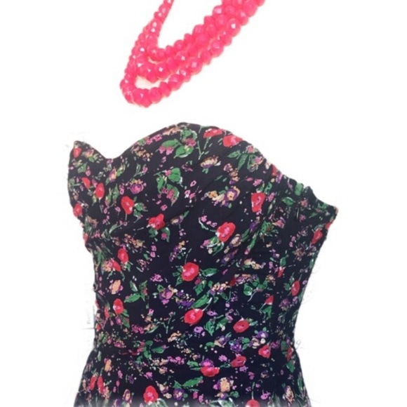 TOO POSH Vintage Strapless Navy Micro Floral Print Mini-dress - Picture 4 of 11